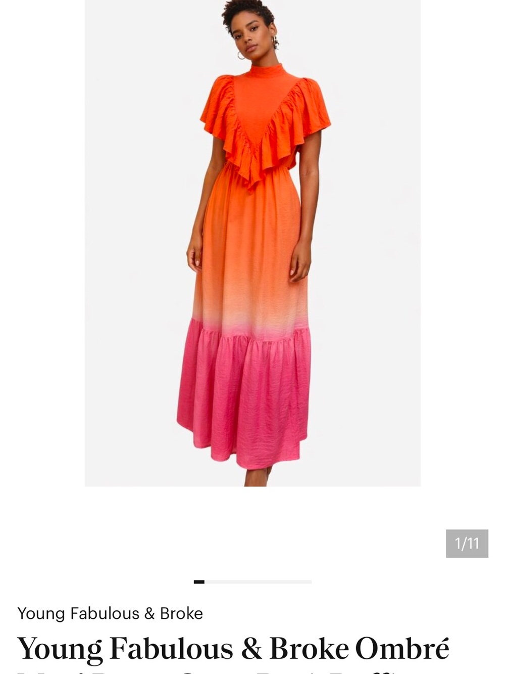 Young Fabulous & Broke Orange-to-Pink Ombre Ruffle Maxi Dress